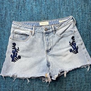 Pacsun Girlfriend Cactus Embroidered Denim Shorts